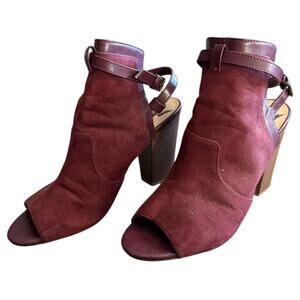 Penny Love Kenny Maroon Red Suede Strappy Block Heels Size 10